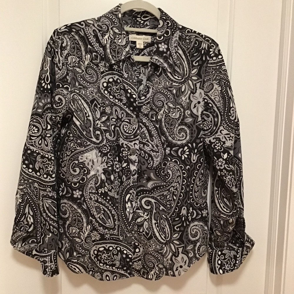 Coldwater Creek No-Iron Black Paisley Shirt - Size M